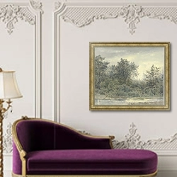 «Лес у воды» в интерьере в классическом стиле над банкеткой