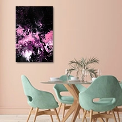 «Розовое в черном» в интерьере современной столовой в пастельных тонах