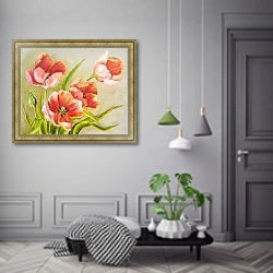 «Винтажные красные тюльпаны» в интерьере коридора в классическом стиле