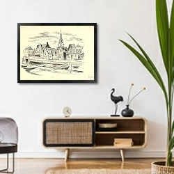 «Gezicht op een straat in Monnickendam met op de achtergrond de Speeltoren» в интерьере комнаты в стиле ретро над тумбой