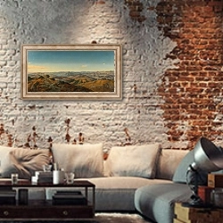 «A Vast Panorama of the Koralpe» в интерьере гостиной в стиле лофт с кирпичными стенами