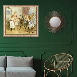 «Blind Man's Buff 3» в интерьере классической гостиной с зеленой стеной над диваном