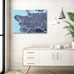 «План города Ванкувер, Канада» в интерьере комнаты в скандинавском стиле над тумбой