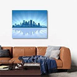 «Гармония небоскрёбов: Питтсбург, Пенсильвания» в интерьере современной гостиной над диваном