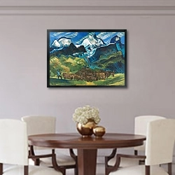 «Стадо коров в высоких горах» в интерьере столовой в классическом стиле