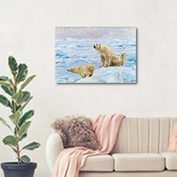 «Три белых медведя» в интерьере современной светлой гостиной над диваном