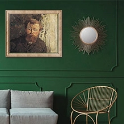 «Portrait of Achille Granchi Taylor, 1885» в интерьере классической гостиной с зеленой стеной над диваном