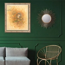 «Dormouse, from source unknown» в интерьере классической гостиной с зеленой стеной над диваном