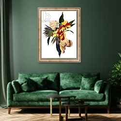 «Tulip parrot2» в интерьере зеленой гостиной над диваном