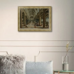 «The interior of Antwerp Cathedral with figures attending a Mass» в интерьере в классическом стиле в светлых тонах