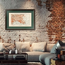 «Bodenfruchtbarkeit des Deutschen Reiches, 4.Sudostdeutschland» в интерьере гостиной в стиле лофт с кирпичной стеной