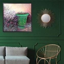 «Provencal garden II, 2014,» в интерьере классической гостиной с зеленой стеной над диваном