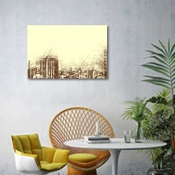 «Мрачный город в абстрактном стиле» в интерьере современной гостиной с желтым креслом
