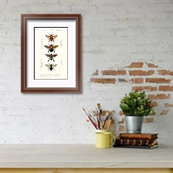 «Различные виды насекомых» в интерьере кабинета с кирпичными стенами над письменным столом