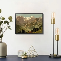 «Швейцария. Горы Гларнские Альпы» в интерьере в стиле ретро над столом