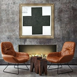 «Black Cross, c.1923» в интерьере в стиле лофт с бетонной стеной над камином