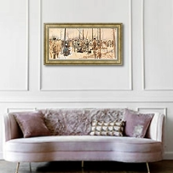 «Po polowaniu na niedźwiedzie w Nieświeżu» в интерьере гостиной в классическом стиле над диваном