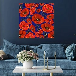 «Цветочный ритуа?» в интерьере современной гостиной в синем цвете