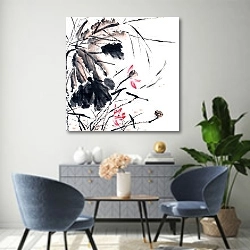 «Живопись в китайском стиле 5» в интерьере современной гостиной над комодом