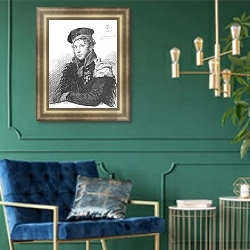 «Портрет А.Р.Томилова в форме ополченца. 1813» в интерьере в классическом стиле с зеленой стеной