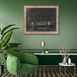 «Евхарист» в интерьере гостиной в зеленых тонах