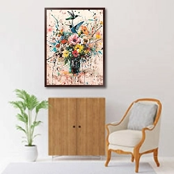 «Bouquet of flowers in a vase with two hummingbirds» в интерьере в классическом стиле над комодом