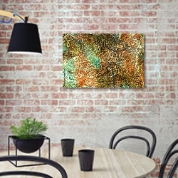 «Яркая абстрактная картина » в интерьере кухни в стиле лофт с кирпичной стеной