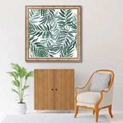 «Зеленые листья в акварельном стиле» в интерьере в классическом стиле над комодом