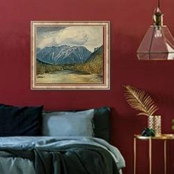 «Die Rax in Niederösterreich» в интерьере спальни с акцентной стеной