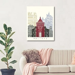 «Палермо: Поп-горизонт исторических контуров» в интерьере современной светлой гостиной над диваном