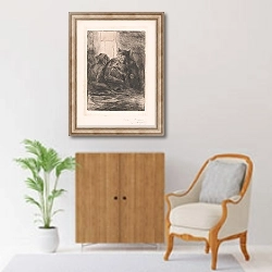 «Drie apen» в интерьере в классическом стиле над комодом