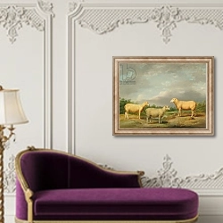 «Ryelands Sheep, the King's Ram, the King's Ewe and Lord Somerville's Wether, c.1801-07» в интерьере в классическом стиле над банкеткой