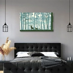 «Тайны лесного царства» в интерьере современной спальни с черной кроватью