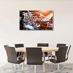 «Dj смешивает трек в ночном клубе» в интерьере конференц-зала с круглым столом