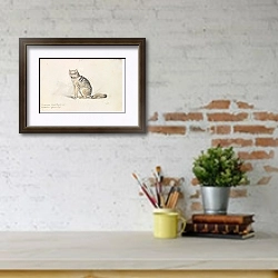 «Белополосая агуарская лисица» в интерьере кабинета с кирпичными стенами над письменным столом