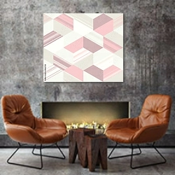 «Мягкие линии в геометрической форме шестиугольника » в интерьере в стиле лофт с бетонной стеной над камином