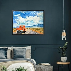 «On the way to Arizona» в интерьере классической спальни с темными стенами