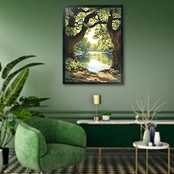 «Sunny leaf pattern» в интерьере гостиной в зеленых тонах