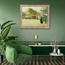 «Paris, 1892» в интерьере гостиной в зеленых тонах