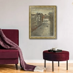 «Фургон лежит под снегом» в интерьере гостиной в бордовых тонах