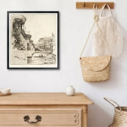 «Pont Marie in Paris, state II» в интерьере в стиле ретро над комодом