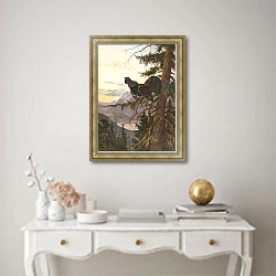 «Глухой тетерев, показывающийся на закате» в интерьере в классическом стиле над столом