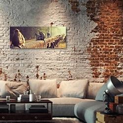 «Обезьяны на заборе» в интерьере гостиной в стиле лофт с кирпичной стеной