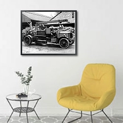 «История в черно-белых фото 732» в интерьере комнаты в скандинавском стиле с желтым креслом