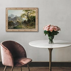 «Mountainous Landscape near Düsseldorf» в интерьере в классическом стиле над креслом