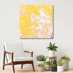 «Бело-желтая пастельная абстракция» в интерьере современной комнаты над креслом