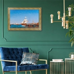 «Венеция, Бачино-ди-Сан-Марко» в интерьере в классическом стиле с зеленой стеной