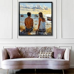 «Beach rendezvous» в интерьере гостиной в классическом стиле над диваном