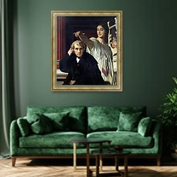 «Portrait of the Italian Composer Cherubini and the Muse of Lyrical Poetry, 1842» в интерьере зеленой гостиной над диваном