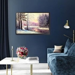 «Река в зимнем лесу 2» в интерьере в классическом стиле в синих тонах